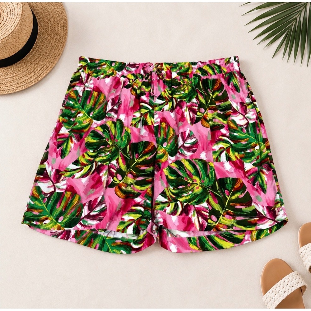 Caribbean Joe Tropical Palm Leaf Shorts Women's Large Petite